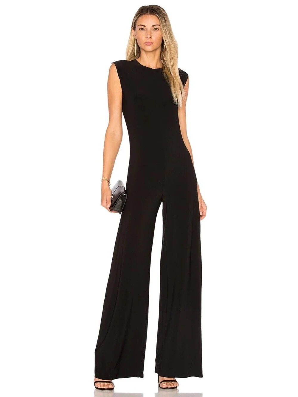 NORMA KAMALI Lifestyle wide leg jumpsuit Black L Excellent Condition #210